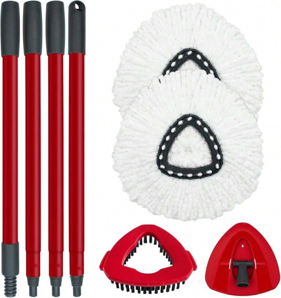 Spin Mop Replace Head, Base, Mop Handle Replacement For OCedar EasyWring 1 Tank System, Include 2 Microfiber Mop Head Replacement, 1 Sturdy Iron 30-58" Mop Handle, 1 Scrubber Head, 1 Spin Base - ColorC - 查看 1