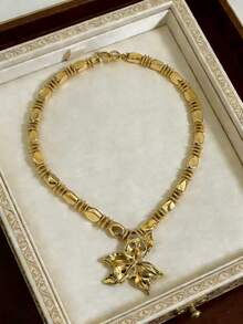 1pc Exaggerated Metal Lily Flower Beaded Necklace, Unique & Fashionable - Necklace - View 3