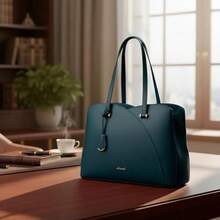 Bolsa mujer para laptop hasta 15.6 pulgadas de cuero vegano, portafolio para mujer para computadora, bolsa de mano para laptop para mujer, bolsos ejecutivo mujer - verde oscuro - Ver 3