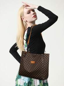 复古时尚小众单肩腋下印花大容量通勤时尚高端女士信封包 - 棕色 - 查看 3