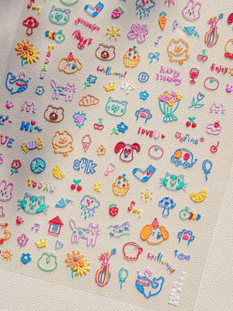 1 pieza Pegatinas de arte de uñas de gato de dibujos animados lindos, pegatinas decorativas de uñas 3D artísticas y adorables para manualidades