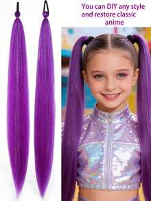 26英寸紫色编织假发，带闪亮银线，合成纤维盒式编织假发，适合角色扮演服装 - 彩色 - 查看 7