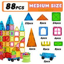 38/68/88 piezas Juguetes de bloques de construcción magnéticos, juguetes STEM para niños para mejorar la habilidad manual y la creatividad, regalo de cumpleaños/fiesta de colores aleatorios - Multicolor - Ver 6