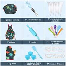 CYPNAnpro Juego completo de cocina y horneado para niños 27 piezas incluye delantales para niñas gorro de chef manopla y utensilio para disfrazarse de chef juego de rol profesional para niños de 3 a 7 añosFashion - 224536109 - Ver 3