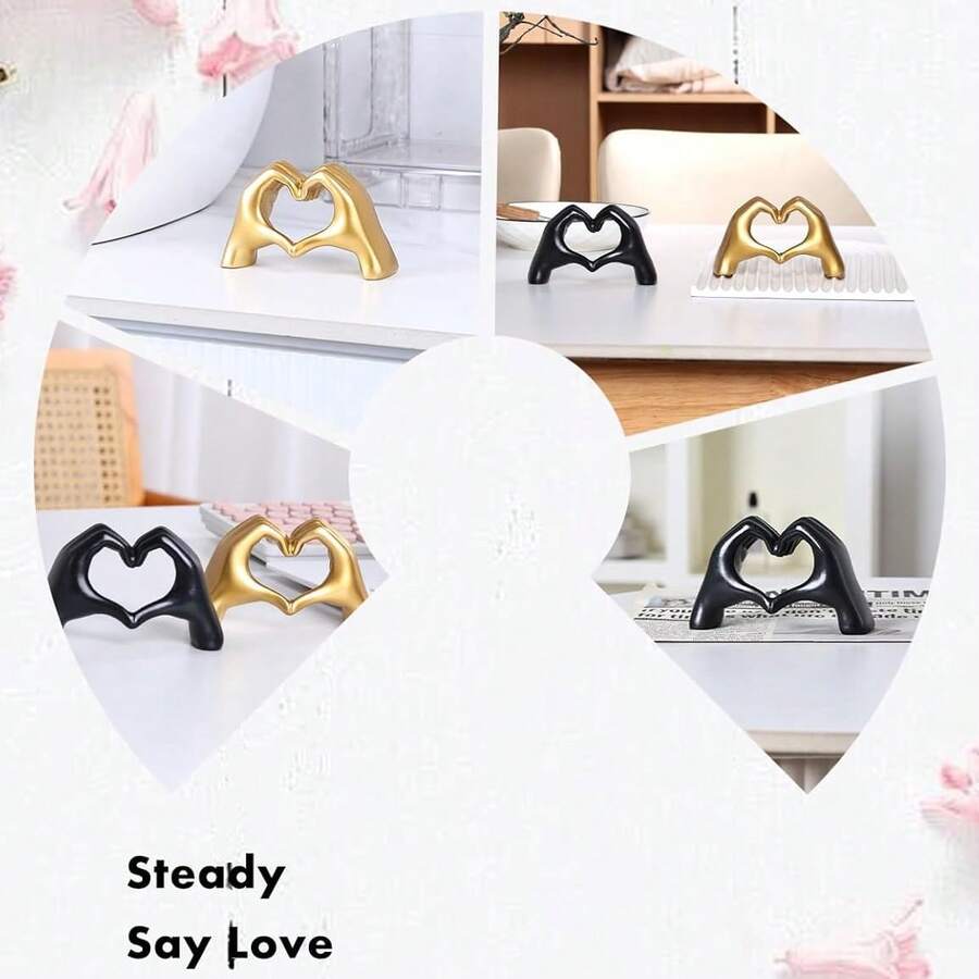 金色心形手雕塑摆件（黑色、金色），美学艺术装饰爱心手雕塑，适用于客厅、卧室书架、咖啡桌，桌面装饰艺术品，爱情象征家居装饰，钥匙扣，戒指托，求婚礼物，日常场合及家居装饰的多功能礼物 - 彩色 - 查看 1