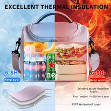 Bolsa De Almuerzo,Bolsa De Almuerzo De Pana Unisex, Gran Capacidad, Bolsa Térmica Reutilizable, Adecuada Para El Trabajo, Picnics O Viajes - Morado - Ver 2