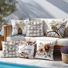 Bộ 6 vỏ gối trang trí in hình hoa và xe đạp Sweet Home, chất liệu nhung màu đào, kích thước 45*45/50*50/40*40CM, thích hợp cho ghế sofa vải hiện đại, trang trí nội thất, trang trí tiệc, quà tặng. - Nâu - 6 cái - Xem 10