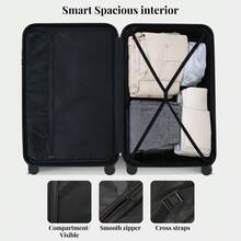 YSTYLE Suitcase Available In Various Colors Made Of PVC Material With Combination Lock And Silent Universal Wheels, Suitable For Storing Clothes For Business Trips, Boarding And Student Boarding. - Black - View 5