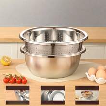 2 st mikroperforerade silar i rostfritt stål - Multifunktionellt durkslag och blandningsskål, för att diska grönsaker, frukt, ris och avrinning av pasta, extra stor kapacitet, diskmaskin, rostskyddad, oumbärlig för köket - 2 st - Visa 2