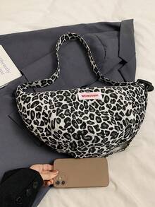 Tas Selempang Bulan Sabit Motif Leopard Kasual Modis untuk Komuter - Hitam - View 4