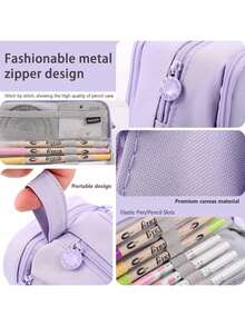 Pink Bow Pencil Pouch Cute Large Pencil Case Organizer Multifunctional Big Capacity Pencil Pouch With 3 Compartmens, Aesthetic School Supplies Pencil Bag For Office Travel Men Women Pull-Out Large-Capacity Pen Bag With Shoelace Handle,Back To School Supplie Essentials Office Supplies Valentine's Day Gifts,Stationery - Multicolor - View 4