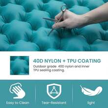 Colchoneta camping doble autohinchable 196x125x10cm con almohadas integradas, esterilla plegable impermeable, ideal para senderismo y actividades al aire libre, color azul tibetano - Azul tibetano - Ver 8