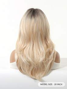 20英寸 Medlum 长发假发，女士渐变金色卷发假发，自然耐热合成假发，适合女性日常居家度假佩戴，带刘海 - 漸變金色 - 查看 3
