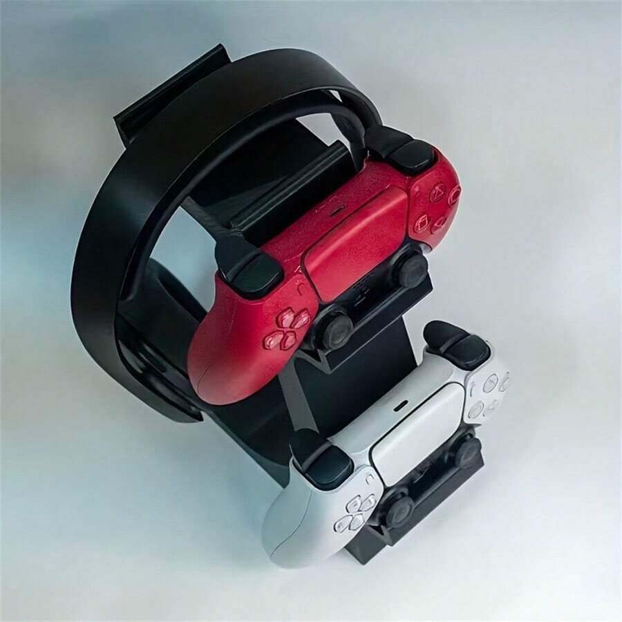 三合一游戏手柄支架 - 游戏桌面收纳架，带耳机挂架，非充电底座，可容纳2个游戏手柄和耳机，节省空间的白色/黑色游戏机配件 - 彩色 - 查看 1