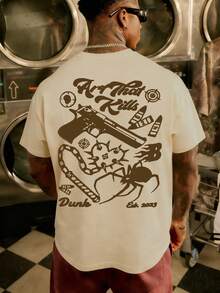 男士休闲百搭印花短袖T恤，春夏款 - 杏色 - 查看 3