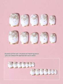 24pcs/Set Medium Square Shiny Colored French Manicure Nail Stickers, Containing Glitter, Full Coverage Acrylic False Nails, Includes 1pc Jelly Gel And 1pc Nail File, Suitable For Women And Girls For Daily Work, Study And Gatherings - 多色-2 - 查看 4