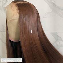 34英寸 180% 密度 即戴即用 无胶假发 真人混纺发丝 预先拔毛 预先剪裁 13x4 骨直蕾丝前额假发 真人混纺发丝 女士假发 无需胶水 高清蕾丝前额闭合 即戴即用 180% 密度 直发 棕色 10-36英寸 - 棕色 - 查看 4