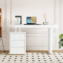 Modern Desk 117*50*74 Cm – Entirely Painted In White, Cloud Shape, 3 Drawers, Thick Sheet Metal And Legs, Round Curves. - White - View 1