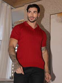 Men's Chic Lightweight Textured Knit Sweater Shirt, High Quality, Perfect For Autumn And Winter, Father's Day. - 紅色 - 查看 7