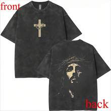 Jesus Crown Of Thorns Washed Tshirt, God Apparel Tee, Easter T-Shirt, Jesus T-Shirt, Easter Streetwear, Christian Apparel Graphic Tees, Gym Pump Cover - 黑色 - 查看 4