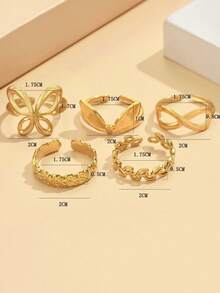 5pcs/Set Cincin Stainless Steel Berlapis Emas 18K Bentuk Bunga Lucu, Kupu-kupu, Telinga Kelinci, Dapat Diatur, Hadiah untuk Wanita - Butterfly - View 2