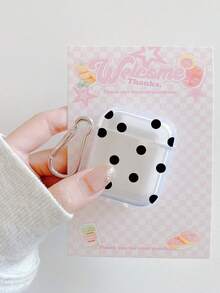 Black & White Polka Dot Clear Thickened Wireless Earbuds Case With Carabiner, Cute Retro Shockproof Cover, Compatible With Airpod Case ,Compatible With AirPods Pro (2nd Generation), Compatible With AirPods 3, Compatible With AirPods Pro, Compatible With AirPod1/2, Compatible With AirPods 4, Compatible With AirPods Pro3 - Clear - View 3