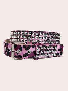 1pc Women's Belt, Y2K Belts, Cinturon, Belts For Women, Cowgirl, BOHO Western Cowboy Street Punk Silver Rivet Pink Leopard Print Belt, Matching Skirts, Pants, Sweaters, Party, Holiday Gift, Birthday Gift, Valentine's - Pink - View 2