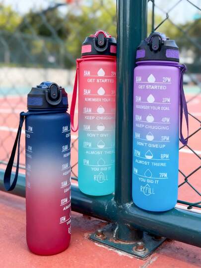 1pc 1000ml Large Capacity Sports Water Bottle With Flip Lid Straw, Gradient Portable Water Jug With Scale, Suitable For Fitness, Yoga, Hiking And Sports