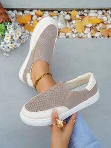 Classic Slip-On Women Ankle Boots, Flat Ankle Boots - Light Grey - View 6