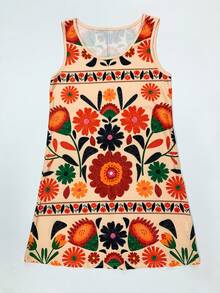 Women's Sleeveless Mini Dress - Printed Round Neck Casual Everyday Dress Flowy Summer Everyday Dress Women's Spaghetti Strap Beach Dress Relaxed Short Dress - Multicolor - View 5