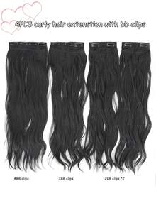 22 Inch 4pcs Black & Brown Clip-In Curly Hair Extensions, Suitable For Women & Girls Daily Use And Party - Multicolor - View 3