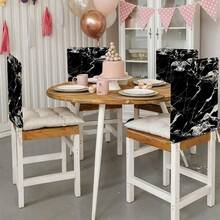 1件/4件/6件/10件装复古风格黑色底白色纹理大理石纹图案毛绒可拆卸椅套，采用柔软涤纶面料制成，适用于餐厅、客厅、办公室、酒店和家居装饰。 - 彩色 - 查看 5