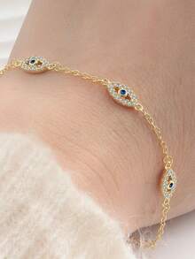 1pc S925 Sterling Silver Luxury Fully Paved Diamond Devil's Eye Bracelet, Fashionable Personalized Design, Versatile, Exquisite Eye-Shaped Bracelet Gift For Women - Devil's Eye - View 3