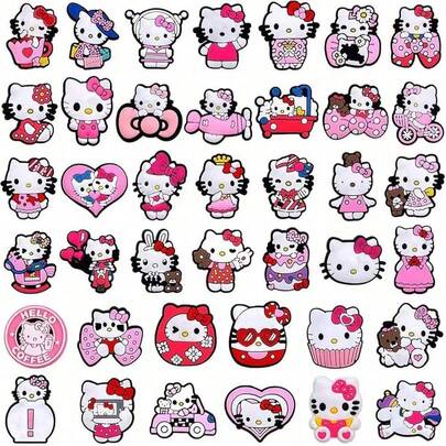 10/20/40pcs Hello Kitty Random Pattern Shoe Charms Set, PVC Shoe Decorations For Beach Bag, Shoe Accessories Charms, Gift Idea For Birthday Christmas Valentine's Day Halloween Party Favors