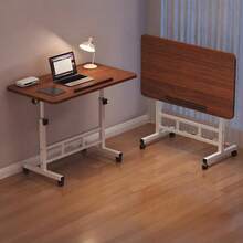 3 Colors, Adjustable Height, 360° Swivel Folding Desk On Wheels With Sturdy Frame, Suitable For Home Office Space, Dorm Room, Study, Small Apartment - 棕色 - 查看 10