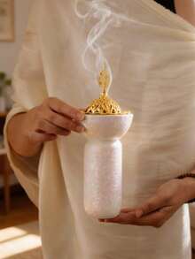 1pc Cylindrical Resin Incense Burner - Glitter Texture Luxury Style Aromatherapy Diffuser For Home, Office, Yoga & Party Gifting - Multicolor - View 3