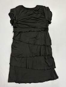 Women's Loose Flattering Layered Cake Dress, Short Sleeve, Midi Dress, Spring/Summer - Black - View 4