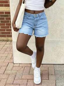 Women's Casual Loose Straight Leg Denim Bermuda Shorts - Light Wash - View 5
