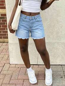 Women's Casual Loose Straight Leg Denim Bermuda Shorts - Light Wash - View 1