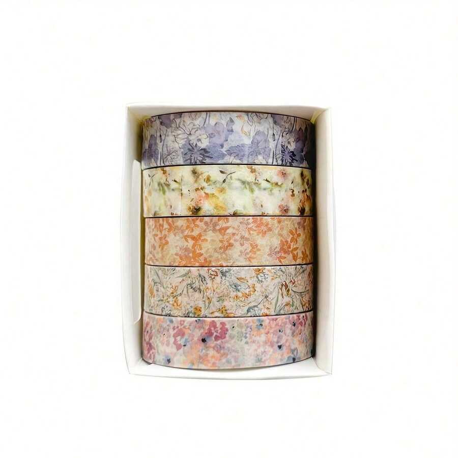 5 Rolls And Paper Tape Floral Series Tear Non-Scratch Decorative Stickers Are Suitable For Diaries, Albums, Schedules And Party Decorations - Style9 - 查看 1