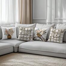 Bộ 6 vỏ gối trang trí in hình hoa và xe đạp Sweet Home, chất liệu nhung màu đào, kích thước 45*45/50*50/40*40CM, thích hợp cho ghế sofa vải hiện đại, trang trí nội thất, trang trí tiệc, quà tặng. - Nâu - 6 cái - Xem 6