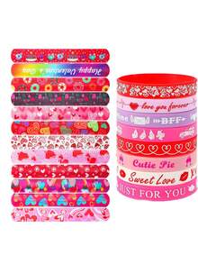 8pcs Valentine's Day Clapping Bracelets, Rubber Wristbands, Valentine's Party Favors, School Classroom Gift Fillers, Classroom Exchanges, Birthday Giveaways, Game Prizes, Party Supplies - Multicolor - View 1