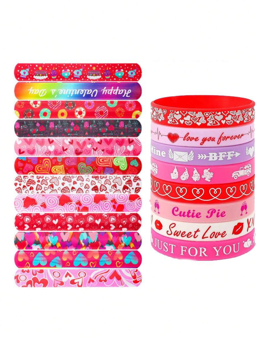8pcs Valentine's Day Clapping Bracelets, Rubber Wristbands, Valentine's Party Favors, School Classroom Gift Fillers, Classroom Exchanges, Birthday Giveaways, Game Prizes, Party Supplies - Multicolor - View 1
