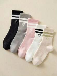 5 Paar einfarbige, gestreifte, Schleifendesign Mode personalisierte Damen Socken, weich, bequem, atmungsaktiv, Lässig Knöchelsocken für den täglichen Gebrauch - Mehrfarbige Schleife - Übersicht 1