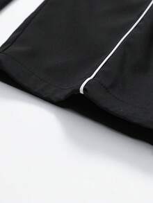 Mens Side-Stripe Wide-Leg Casual Pants - Polyester Fabric Oversize Wide-Leg Fit | Spring Lightweight Easy-Match Comfort  For Daily Streetwear & Casual Outings (Modern Minimalist Street Style) - 黑色 - 查看 6