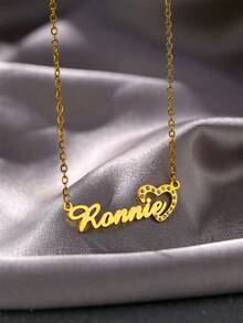 Dây chuyền mặt dây chuyền chữ cái hình trái tim đính đá Zirconia trắng, làm từ thép không gỉ, thích hợp làm quà tặng cho phụ nữ và bé gái. - Kiểu 2-Vàng - Xem 3