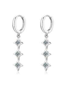 S925 Sterling Silver Star Cubic Zirconia Tassel Earrings, Sparkling White Diamonds, Suitable For Women's Daily, Commute, Party, Comes With Elegant Gift Box