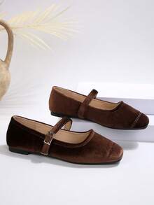 New Spring/Autumn Women's French Style Flat Mary Jane Shoes, Strap Patchwork Design, Versatile - Coffee Brown - View 7
