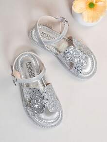 1 Pair 2026 New Silver Fashionable Children's Rhinestone Sandals, Children's Beach Sandals, Bohemian Style, Handmade Rhinestone Sandals - Silver - View 4
