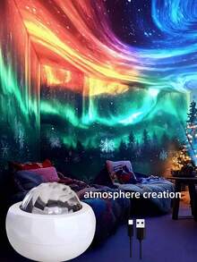 1pc Northern Lights LED Atmosphere Projection Lamp - Adjustable Color Changing Aurora Lighting With Remote Control, Suitable For Bedroom, Living Room And Office Decor, Valentine's Day & Holiday Gift, Desk Lamp, Creative Room Ambiance, Portable Lighting - Multicolor - View 6